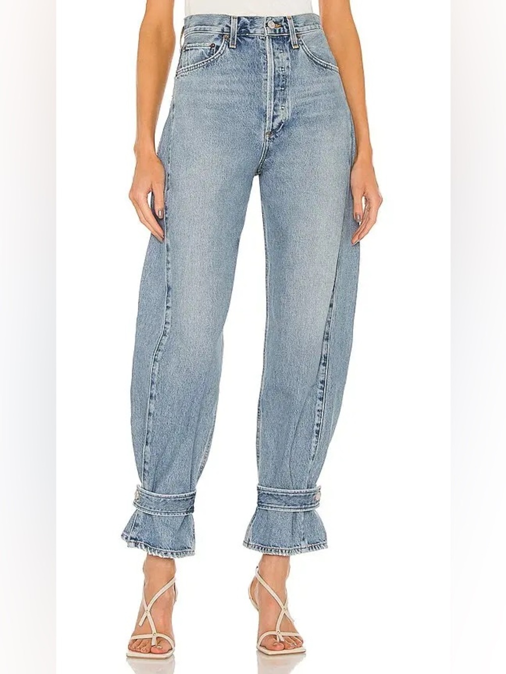 AGOLDE Cleo Cinched Wide Leg Jeans Size 27 Twisted Light Blue Curve Barrel Retro